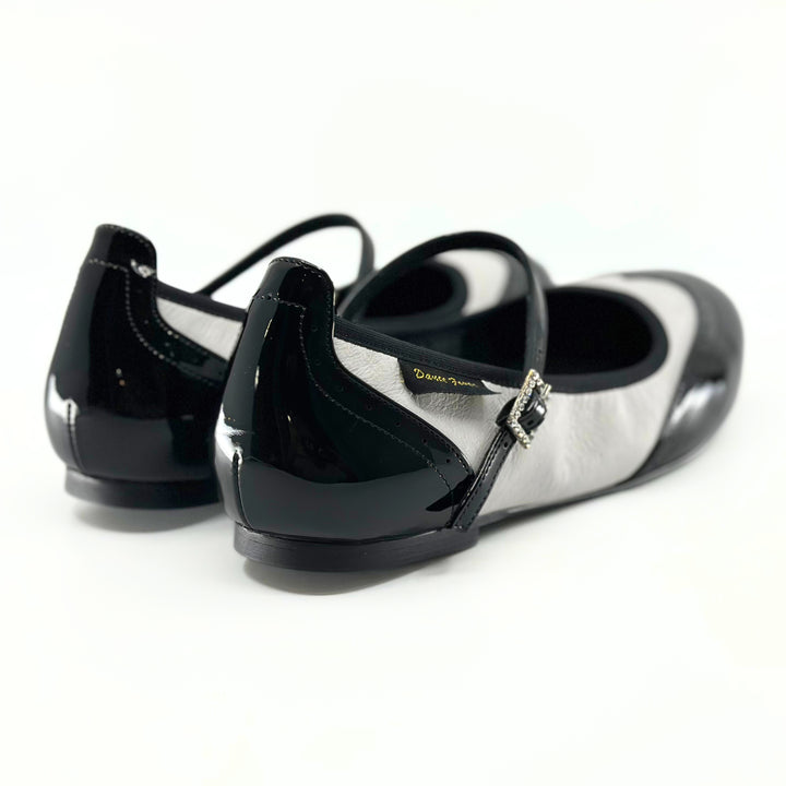 Premium Ladies Rock and Roll/Swing Mary Jane Dance Flats In Black Patent and white Leather 