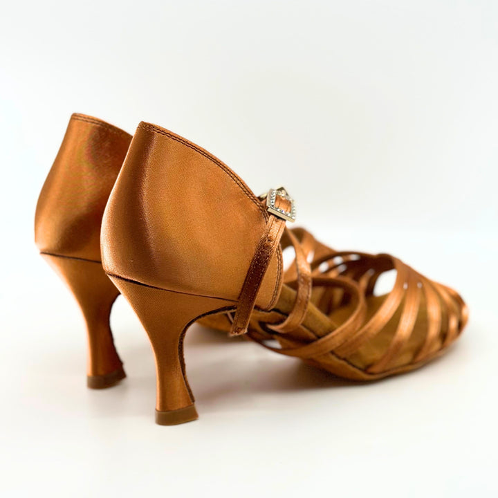 Premium Dark Tan Latin Dance Sandal In 2.5 Inch Flared Heel