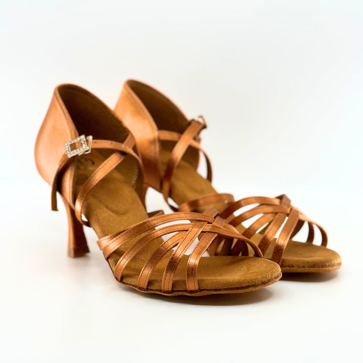 Premium Dark Tan Latin Dance Sandal In 2.5 Inch Flared Heel