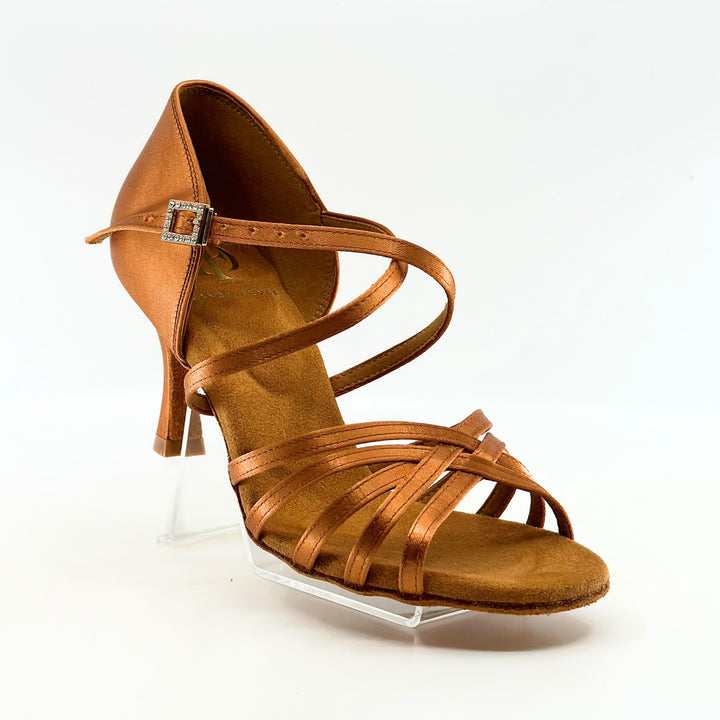 Premium Dark Tan Latin Dance Sandal In 2.5 Inch Flared Heel